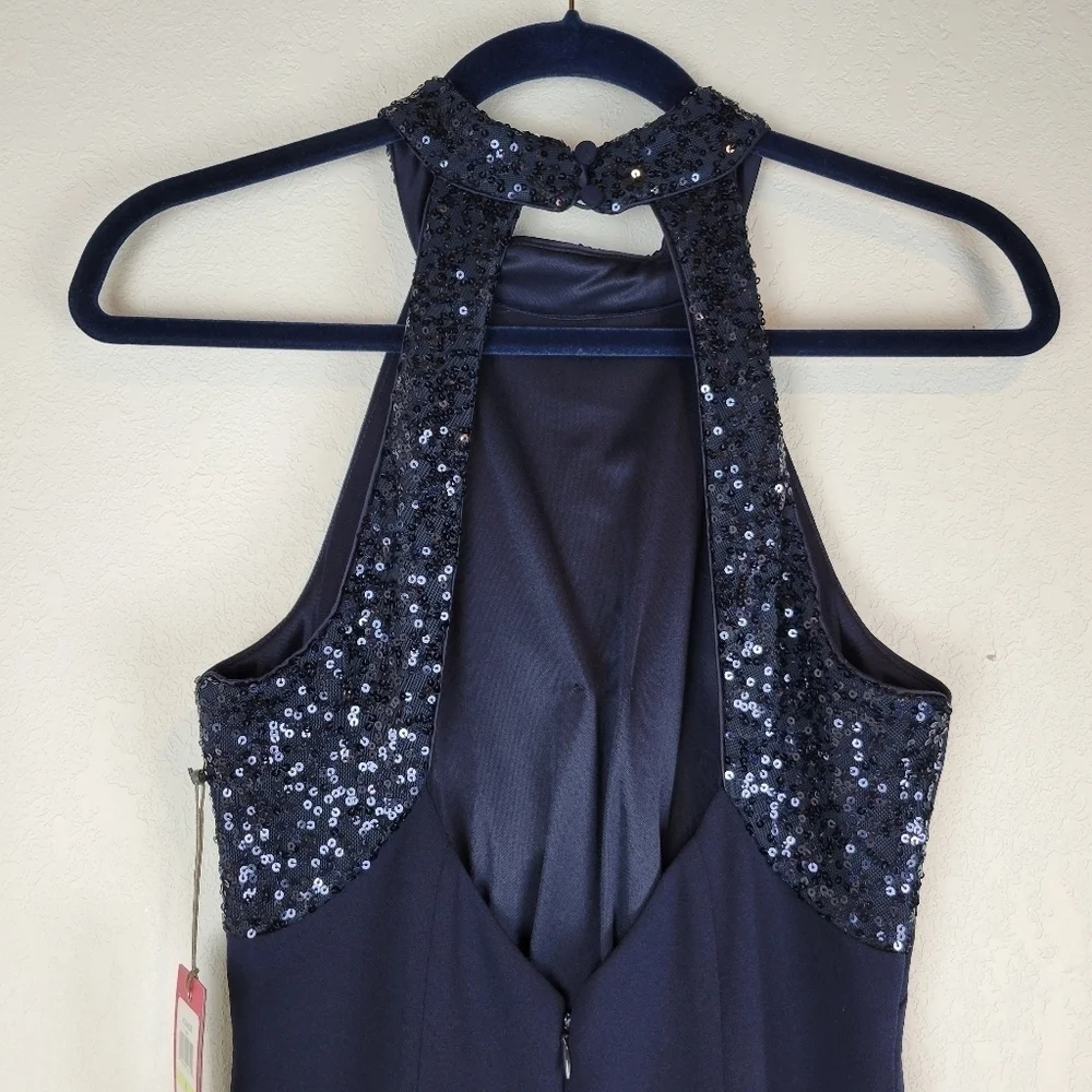 NWT Vince Camuto Sequined Embellished Halter Column Gown in Navy Size 4 - Picture 10 of 12